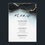 Ethereal Mist Ombre Navy Blue Moody Gilded Dinner Menu<br><div class="desc">Ethereal Mist Ombre Navy Blue Watercolor Moody Wedding Design with hand painted watercolor misty wash fading background texture, gold foil look veining lines, and trails of confetti dots and edges. A trendy and Modern Look for any season, with soft dreamy colour palette : Black, Navy, Dusty Blue, White, and gold,...</div>