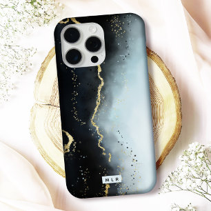 Ethereal Mist Ombre Navy Blue Watercolor Monogram iPhone 15 Pro Max Case