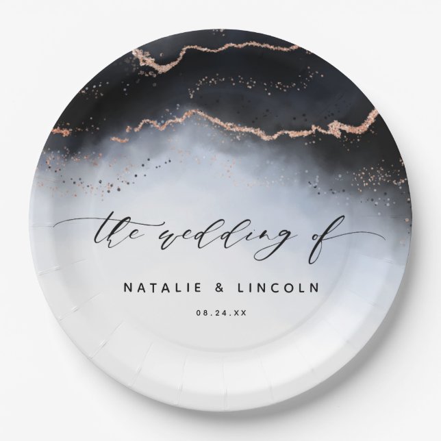 Ethereal Mist Ombre Navy Blue Watercolor Wedding Paper Plate (Front)