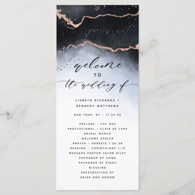 Ethereal Mist Ombre Navy Blue Wedding Ceremony Programme (Front)