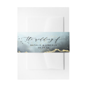 Ethereal Mist Ombre Navy Blue Wedding Monogram Invitation Belly Band
