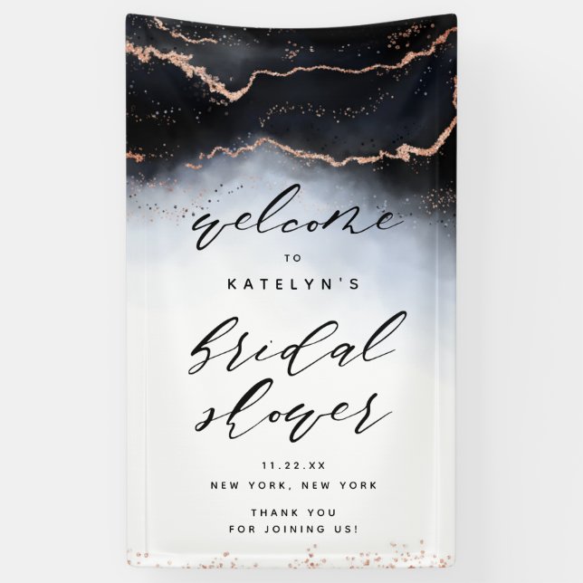 Ethereal Mist Ombre Navy Bridal Shower Welcome Banner (Vertical)