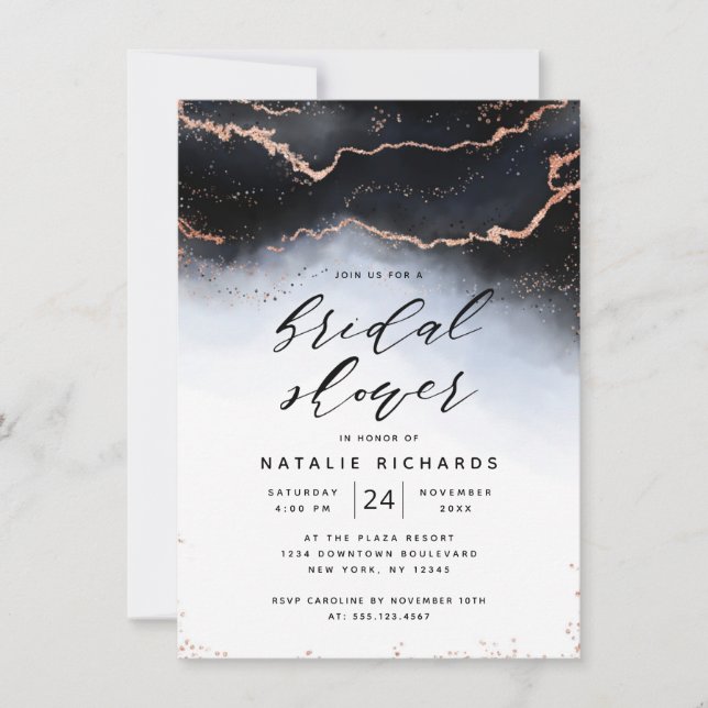 Ethereal Mist Ombre Navy Dusty Blue Bridal Shower Invitation (Front)