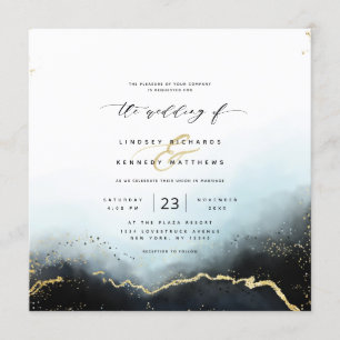 Ethereal Mist Ombre Navy Luxury Square Wedding Invitation
