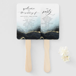 Ethereal Mist Ombre Navy Wedding Ceremony Program Hand Fan