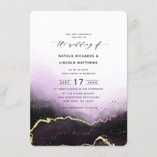 Ethereal Mist Ombre Purple Gold Trendy Wedding Invitation