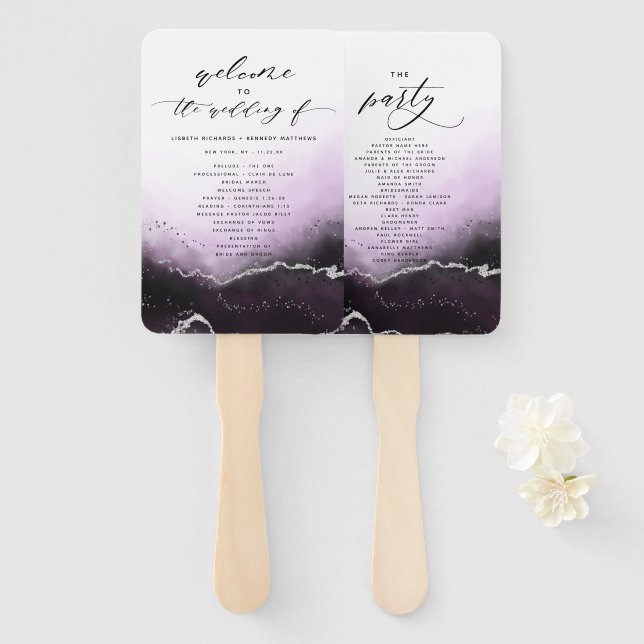 Ethereal Mist Ombre Ultra Violet Ceremony Program Hand Fan (Front and Back)