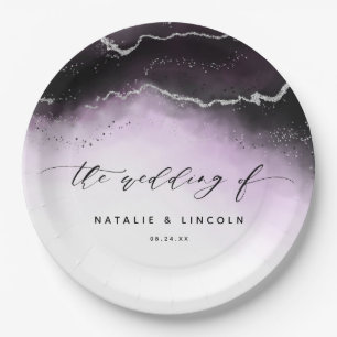 Ethereal Mist Ombre Ultra Violet Silver Wedding Paper Plate