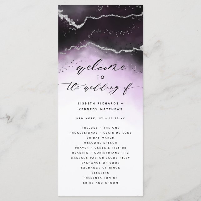 Ethereal Mist Ombre Ultra Violet Wedding Ceremony Programme (Front)