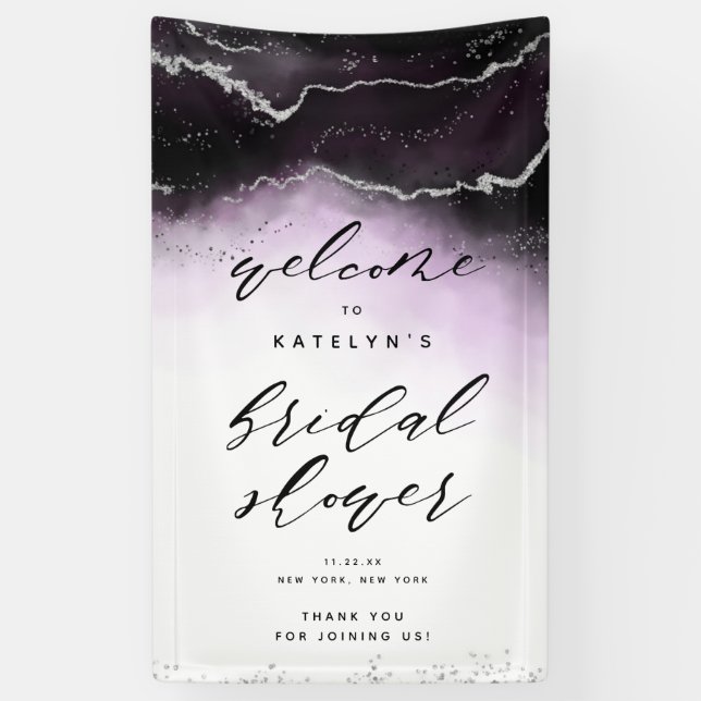 Ethereal Mist Ombre Violet Bridal Shower Welcome Banner (Vertical)