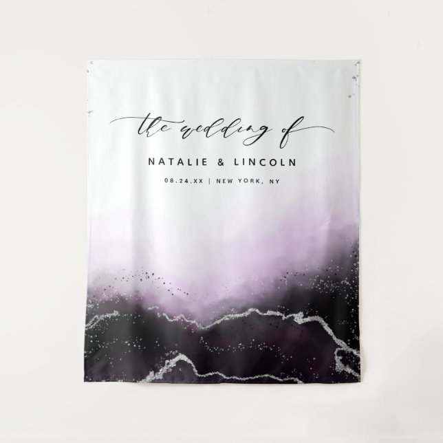 Ethereal Mist Ombre Violet Photo Booth Backdrop Tapestry (Front)