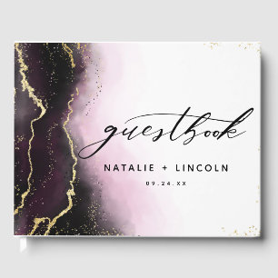 Ethereal Mist Ombre Wine Burgundy Gilded Wedding Guest Book