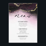 Ethereal Mist Ombre Wine Burgundy Moody Dinner Menu<br><div class="desc">Ethereal Mist Ombre Wine Burgundy Watercolor Moody Wedding Design with hand painted watercolor misty wash fading background texture, gold foil look veining lines, and trails of confetti dots and edges. A trendy and Modern Look for any season, with soft dreamy colour palette : Black, Burgundy Pink, White, and gold, with...</div>