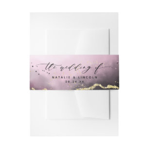 Ethereal Mist Ombre Wine Burgundy Wedding Monogram Invitation Belly Band