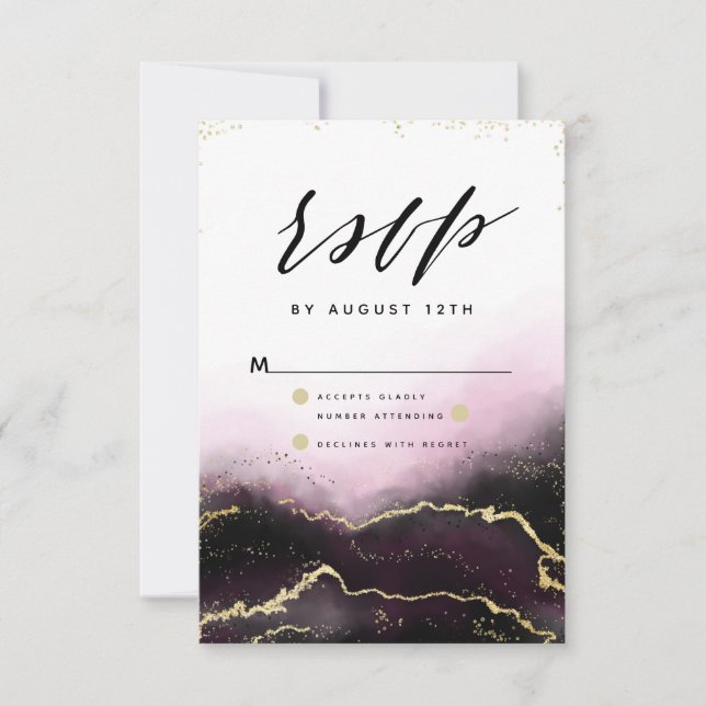 Ethereal Mist Ombre Wine Watercolor Moody RSVP (Front)