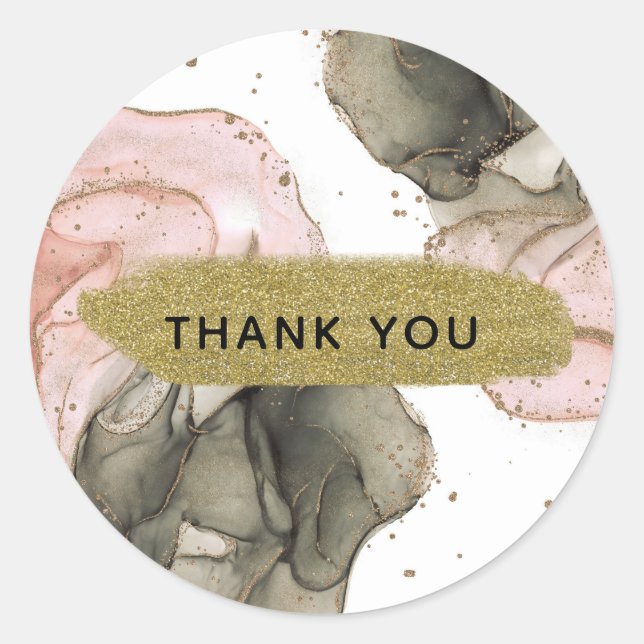 Ethereal Moody Pink Black Gold Inky Fantasy Glam Classic Round Sticker (Front)