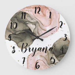 Ethereal Moody Pink Black Gold Inky Fantasy Glam Large Clock