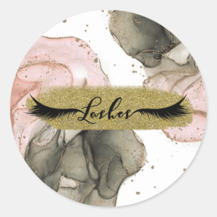 Ethereal Moody Pink Black Gold Inky Fantasy Lashes Classic Round Sticker