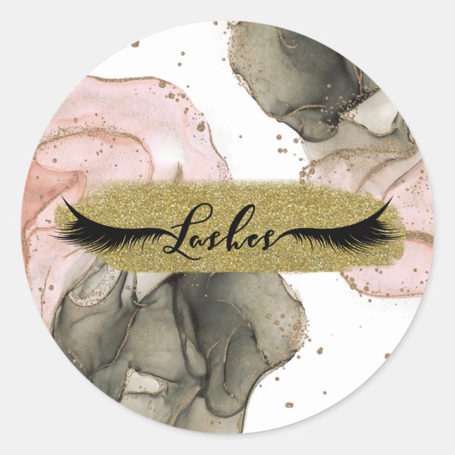 Ethereal Moody Pink Black Gold Inky Fantasy Lashes Classic Round Sticker (Front)