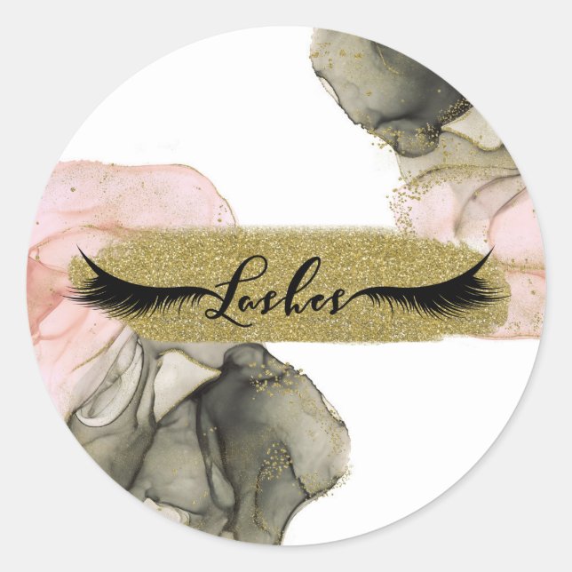 Ethereal Moody Pink Black Gold Inky Fantasy Lashes Classic Round Sticker (Front)