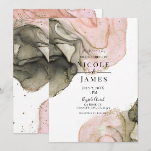 Ethereal Moody Pink Black Gold Inky Wedding Invitation