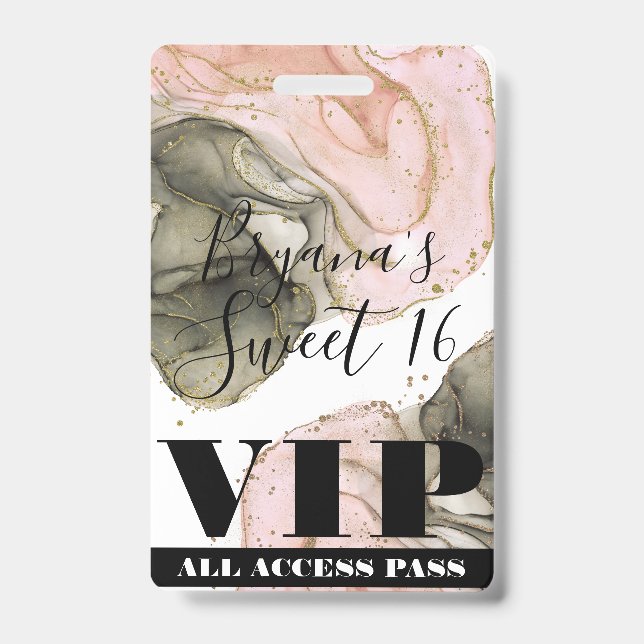 Ethereal Moody Pink Black Gold VIP Party Pass ID Badge (Front)