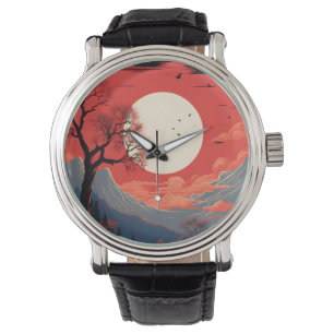 Ethereal Moon In A Red Sky Over The Mountains Watch