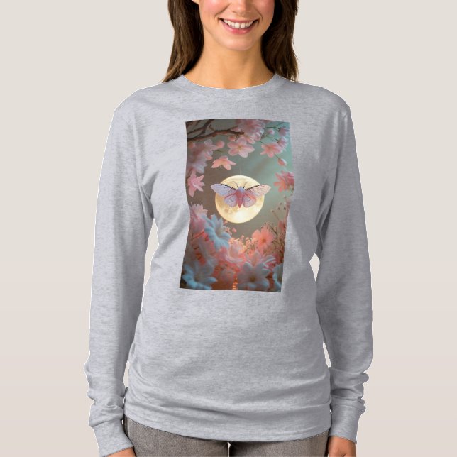 "Ethereal Moth and Moon Tattoo Design" Long sleeve T-Shirt (Front)
