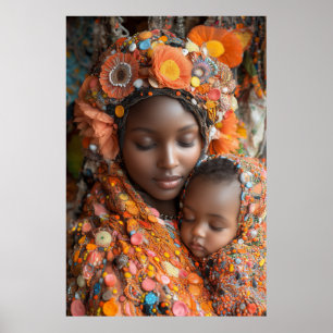 Ethereal Mother Child Vibrant Traditional Attire Poster