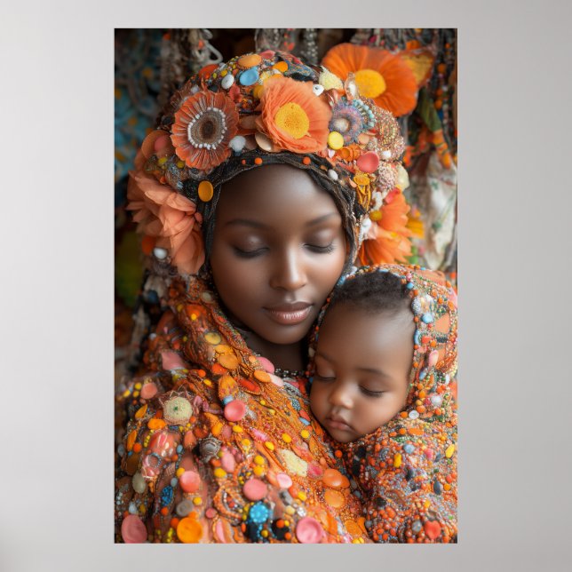 Ethereal Mother Child Vibrant Traditional Attire Poster (Front)