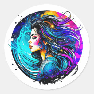 Ethereal Mystical Beautiful Woman Colourful Ai Art Classic Round Sticker