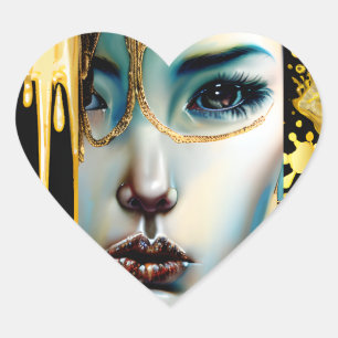 Ethereal Mystical Goddess in Gold Heart Sticker