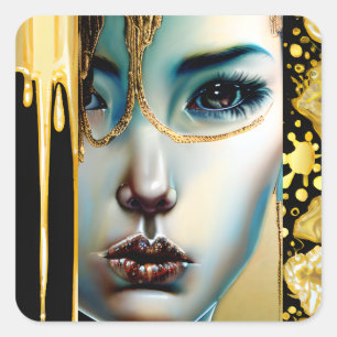 Ethereal Mystical Goddess in Gold Square Sticker