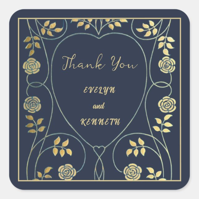 Ethereal Navy Vintage Art Nouveau Wedding  Square Sticker (Front)