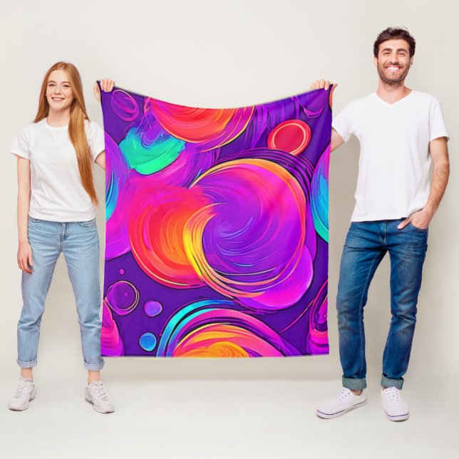  Ethereal Neon: Abstract Dreams Fleece Blanket (In Situ)
