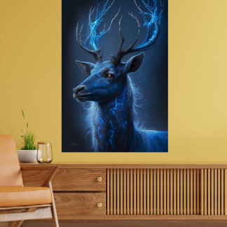 Ethereal Neon Stag | Mystic Blue Fantasy Deer Art  Poster