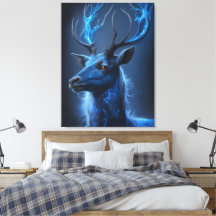 Ethereal Neon Stag | Mystic Blue Fantasy Deer Canv