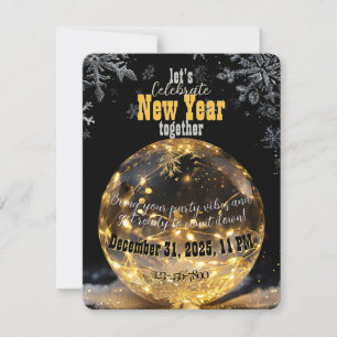 Ethereal New Year Crystal Orb Golden Fairy Lights  Invitation