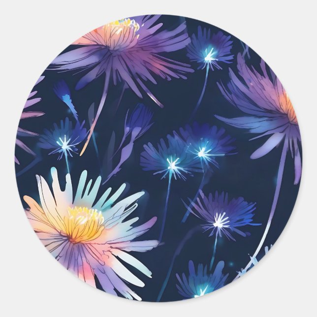 Ethereal Night Bloom Bioluminescent Aster Classic Round Sticker (Front)