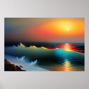 Ethereal Ocean and Sunset AI Art Poster