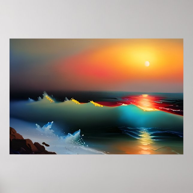 Ethereal Ocean and Sunset AI Art Poster (Front)