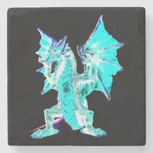 Ethereal Ocean Beast Aqua Fire Illustration Art Stone Coaster