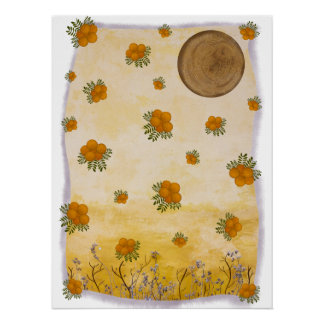 Ethereal Ochre Floral Moon Nature Composition Poster