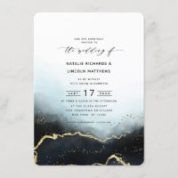 Ethereal Ombre Navy Blue Gold Foil Script Wedding