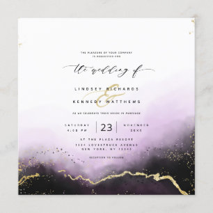 Ethereal Ombre Purple Gold Luxury Square Wedding Invitation