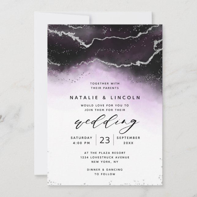 Ethereal Ombre Purple Watercolor Moody Wedding Invitation (Front)