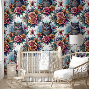 Ethereal Owl & Floral Radiance Wallpaper