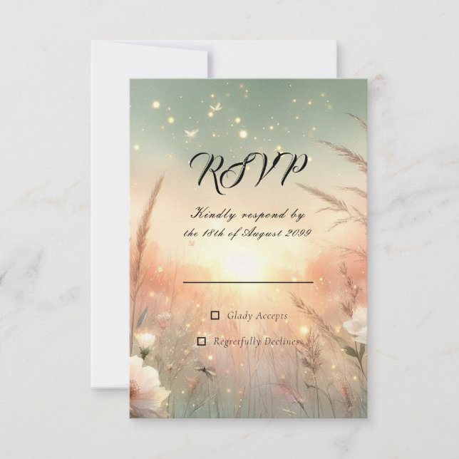 Ethereal Pastel Wildflower Field Wedding RSVP Card (Front)