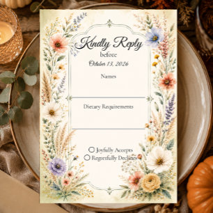 Ethereal Pastel Wildflower Romance Wedding RSVP Card