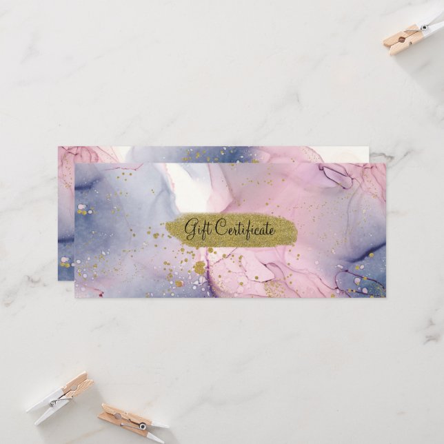 Ethereal Periwinkle Pink Gold Gift Certificate Invitation (Front/Back In Situ)